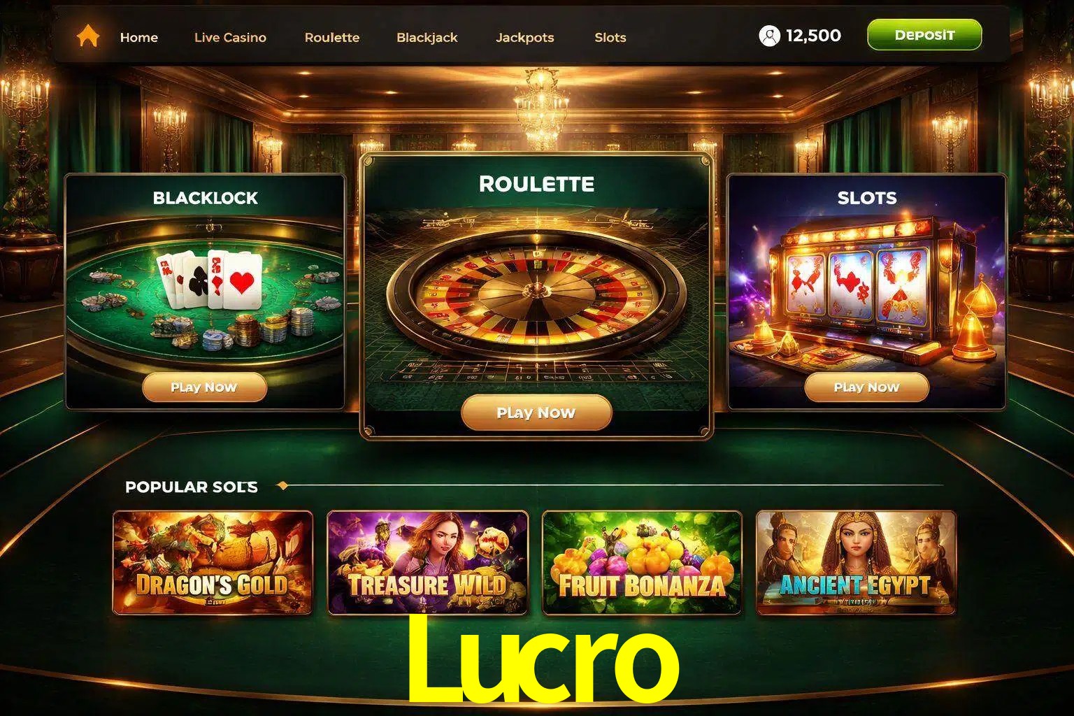 Vista de la plataforma Lucro Casino mostrando categorías organizadas de juegos en línea